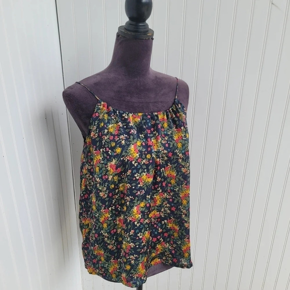 Tucker For Target Navy Blue Red Yellow Floral Spaghetti Strap Top Crinkle Sz S - Picture 7 of 10